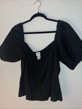 H&M Black Puff Sleeve Square Neck Top